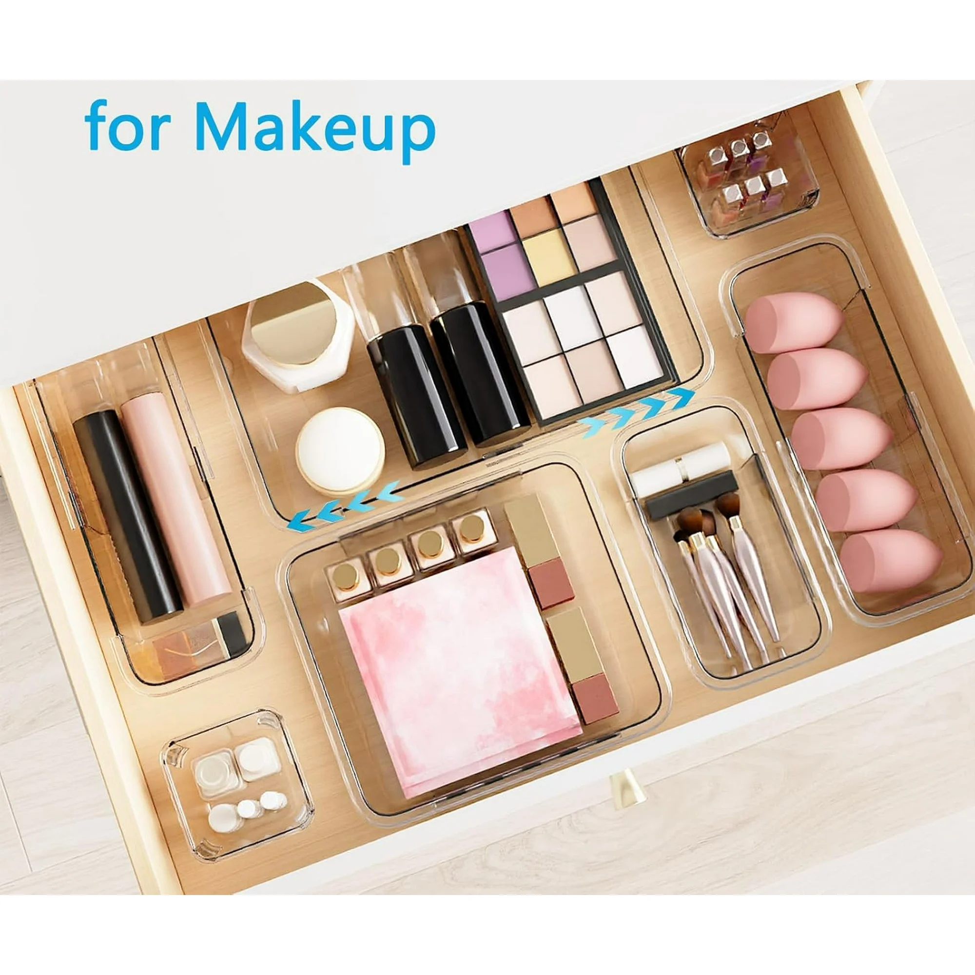 ‎25 PCS Extendable Clear Plastic Drawer Organizer Set, Adjustable Bathroom Organizer, 3 Sizes Versatile Vanity Drawer Organizer Trays for Makeup, Bedroom, Office, Kitchen Utensils and Gadgets