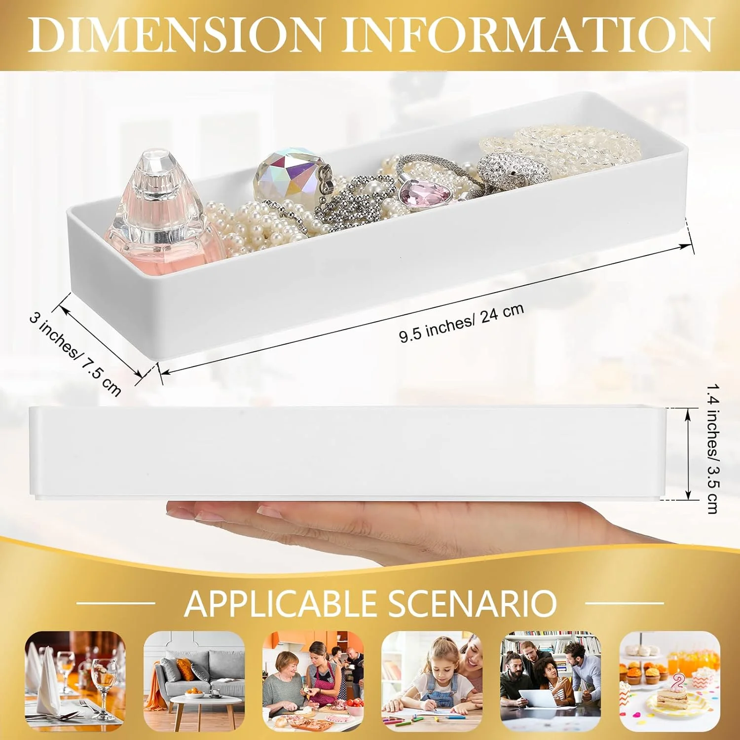 Hltser 4 Pack Plastic Drawer Organizer 9.5 x 3 x 1.4 Inch Tabletop Organizer Tray Stationery Holder White Half Accessory Tray Stackable Storage Container for Vanity Office DXYPQZ Utensils