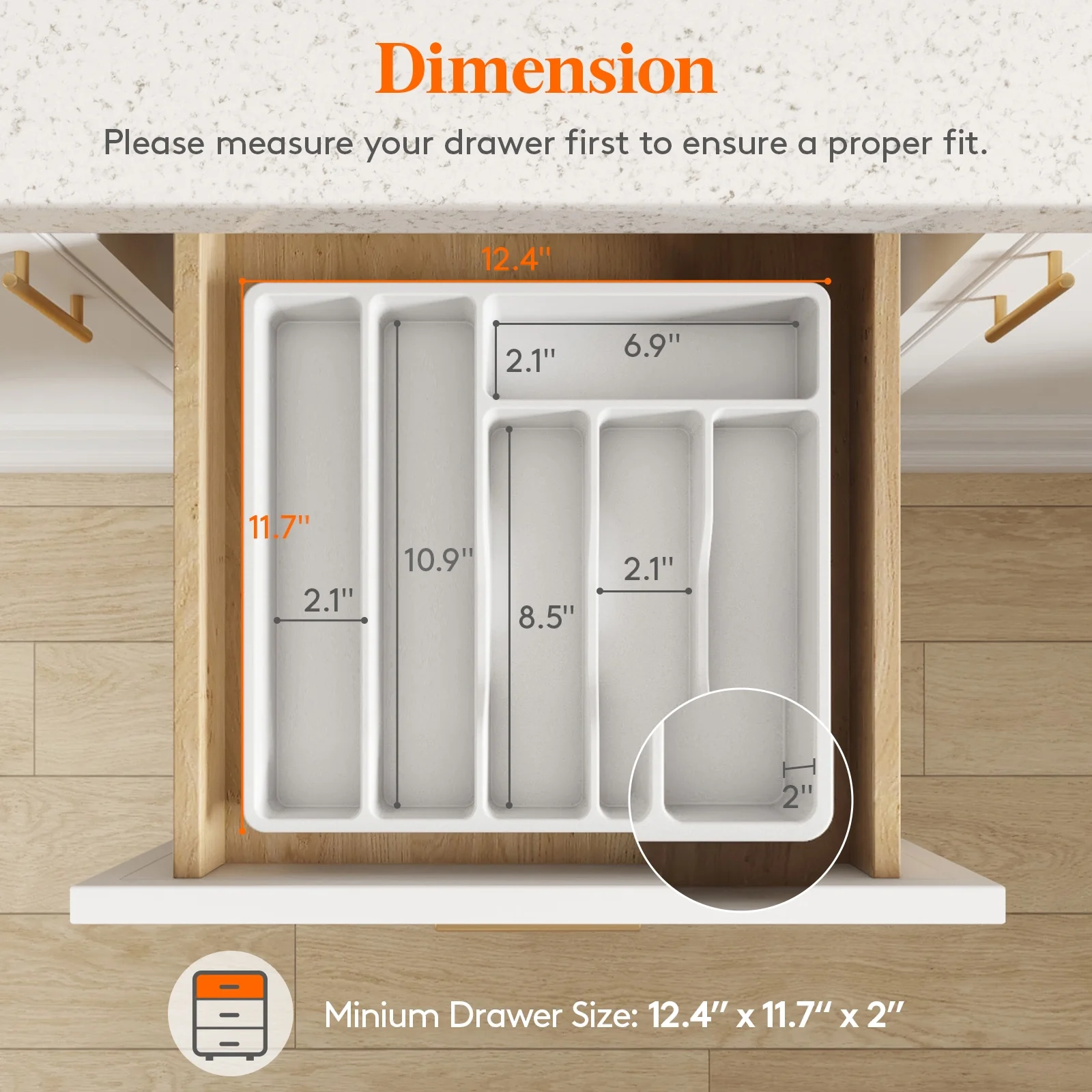 Silverware Drawer Organizer Tray, Plastic Cutlery Storage for Kitchen Drawer, Flatware and Utensil Holder Divider for Spoons Forks Knives Tableware, 6 Compartment, White