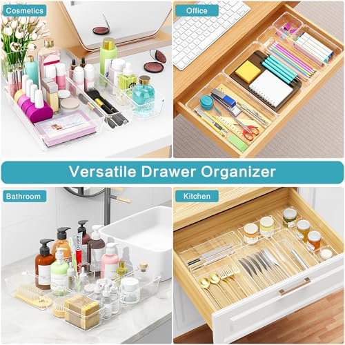 Drawer Organizers Set of 65, 4 Sizes Clear Plastic Drawer Organizers and Storage Bins for Kitchen, Bathroom, Office, Dresser Desk Drawer Organizer Tray for Jewelry, Makeup, Junk, Gadgets$$Office