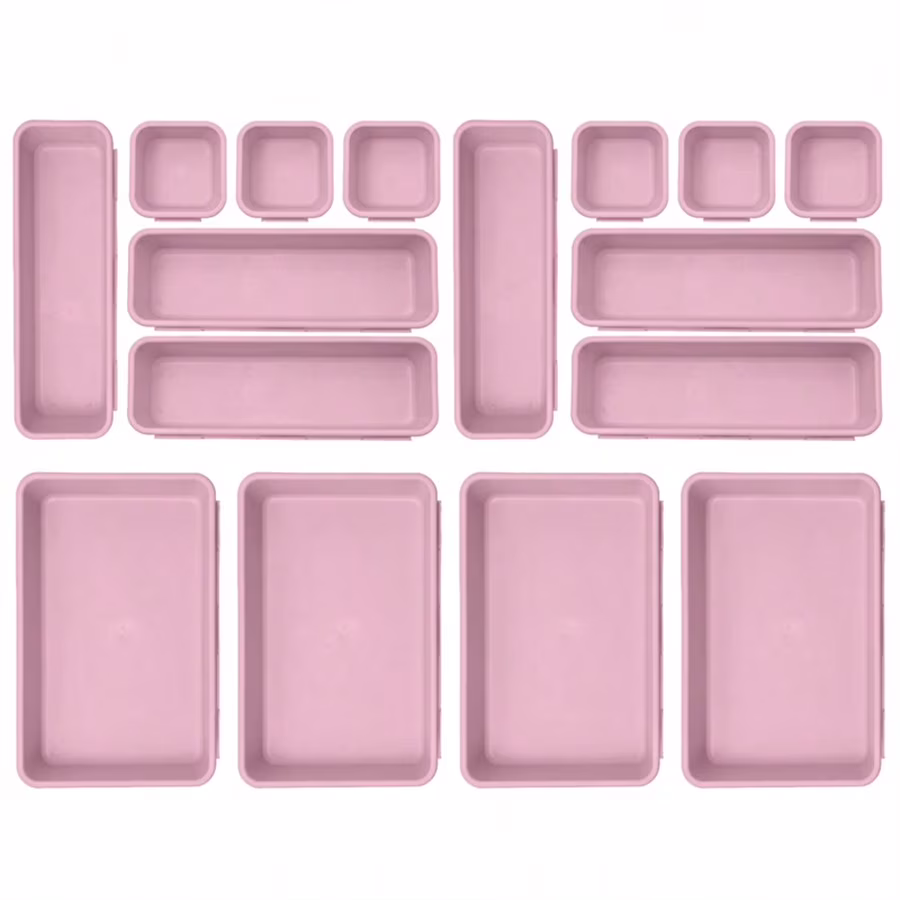 16 PCS Plastic Drawer Organizers, Desk And Bathroom Drawer Organizer Trays, Dresser Organizers For Cosmetics, Jewelry, Cutlery, Gadgets, Trash, Kitchen, Bedroom, Bathroom And Office Items