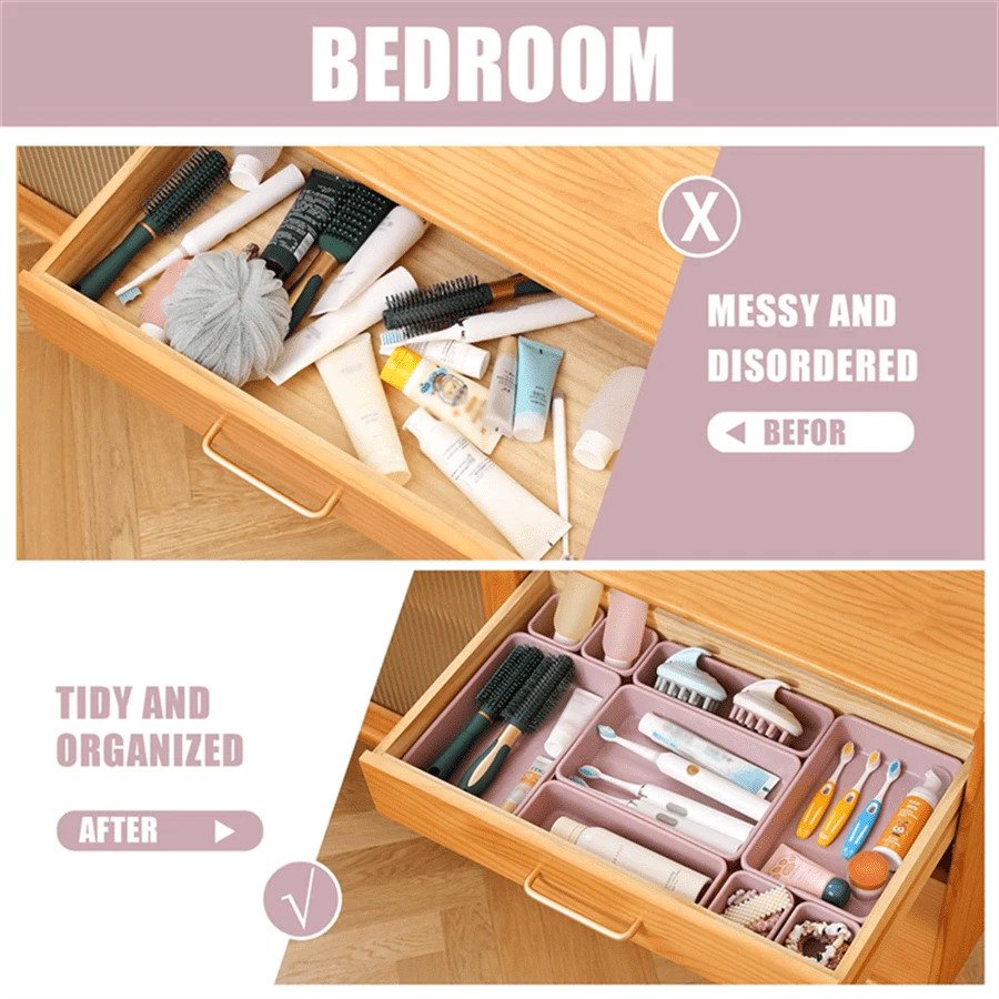 16 PCS Plastic Drawer Organizers, Desk And Bathroom Drawer Organizer Trays, Dresser Organizers For Cosmetics, Jewelry, Cutlery, Gadgets, Trash, Kitchen, Bedroom, Bathroom And Office Items