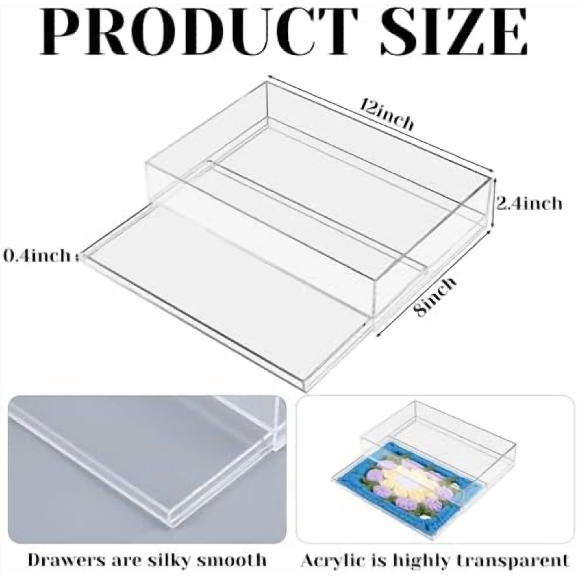 Acrylic Needlepoint Tray 8x 12Large Acrylic Tray with Insert Drawer for Customizable Photos Artwork Fabric Clarity or Messages Display Plastic Drawer Organizer for Vanity Bathroom Kitchen