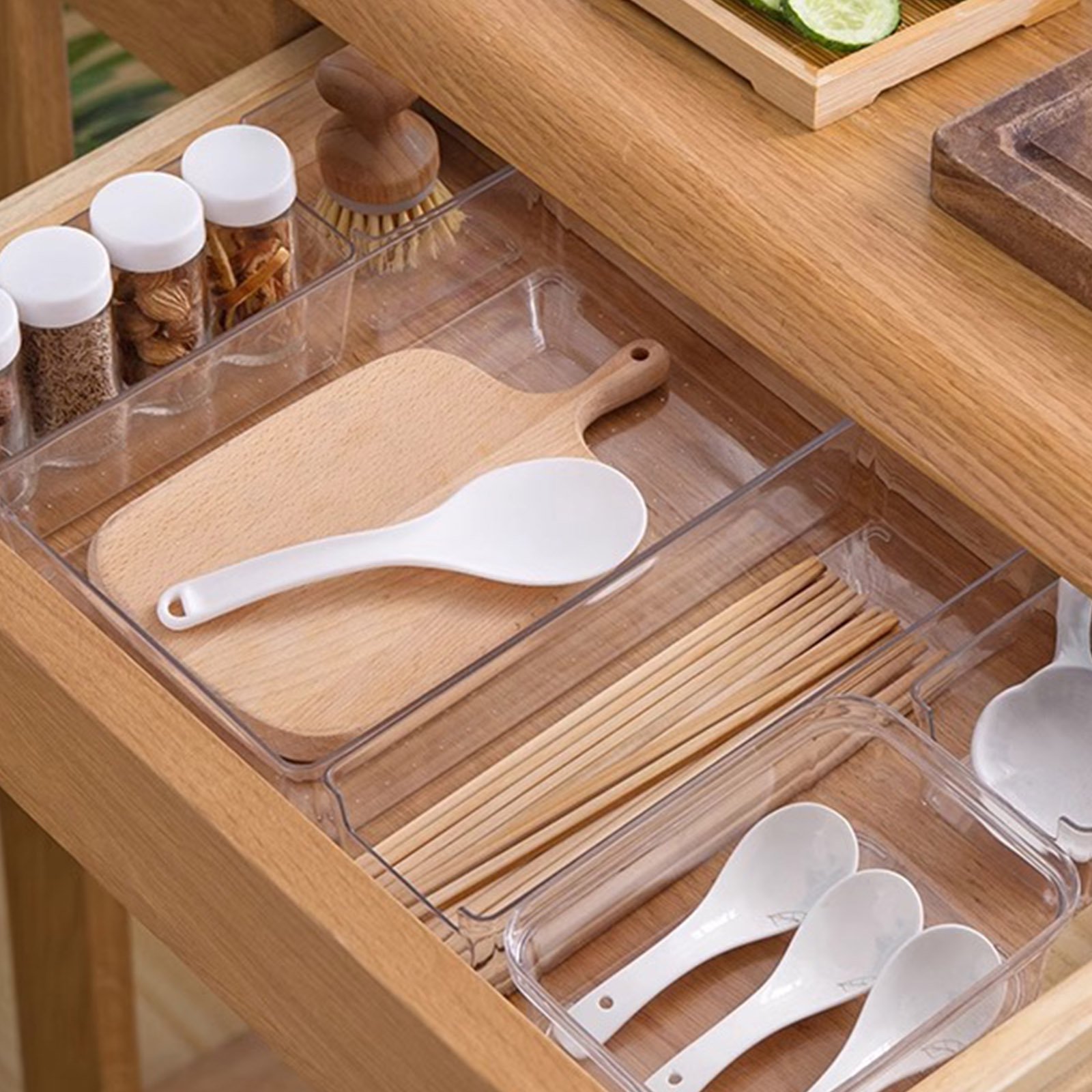 Clear Drawer Organiser Tray Bathroom and Vanity Organiser Tray Drawers Storage Bins for Makeup Kitchen Utensils Jewelry