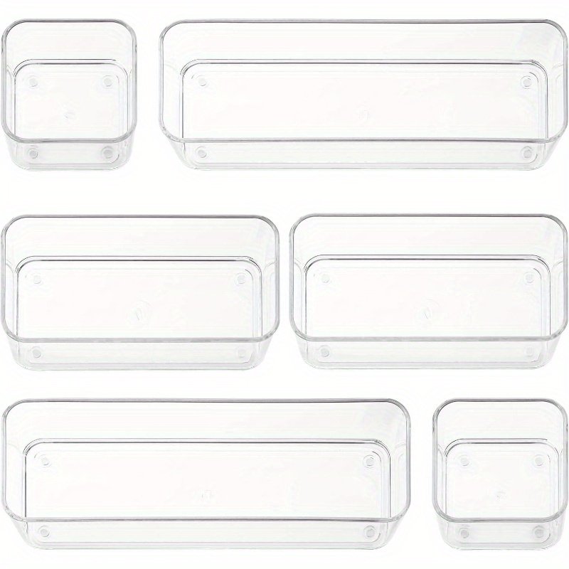 6-Piece Plastic Drawer Organizers - Heavy Duty Stackable Storage Trays | 3 Sizes for Bathroom, Kitchen & Office | Modular Non-Slip Design