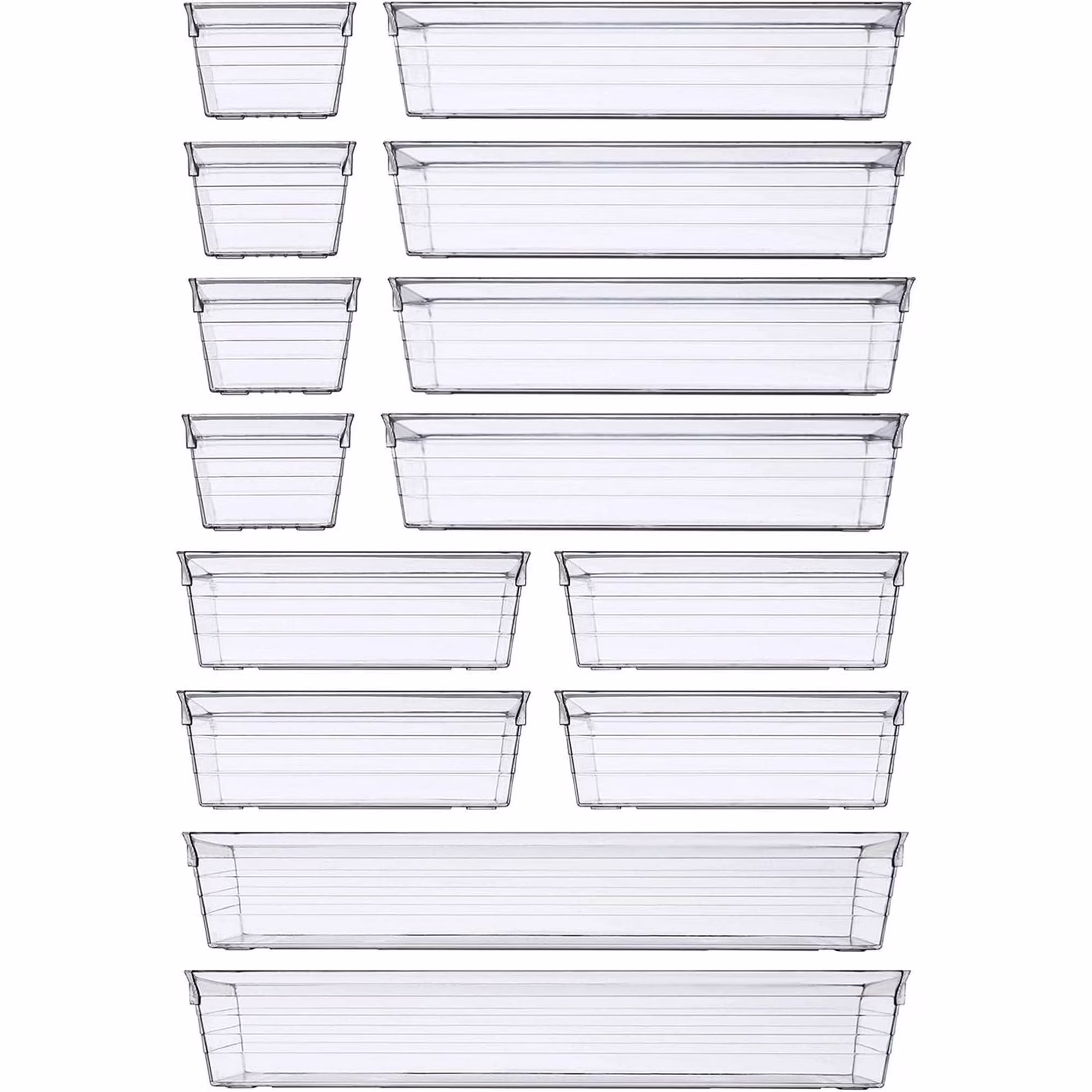 14 PCS Clear Plastic Drawer Organizer Tray, 4 Sizes Desk Drawer Divider Organizers and Storage Bins for Makeup, Kitchen Utensils, Jewelries and Gadgets
