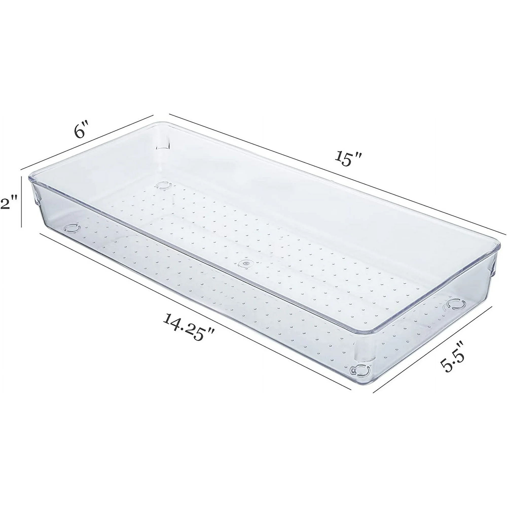 4 Pack Clear Drawer Organizer Trays, 15 x 6 x 2 Inch Desk Drawer Divider Storage Bins, Storage Box Set for Utensils Junks Vanities Makeups Jewelry Office Craft Supplies