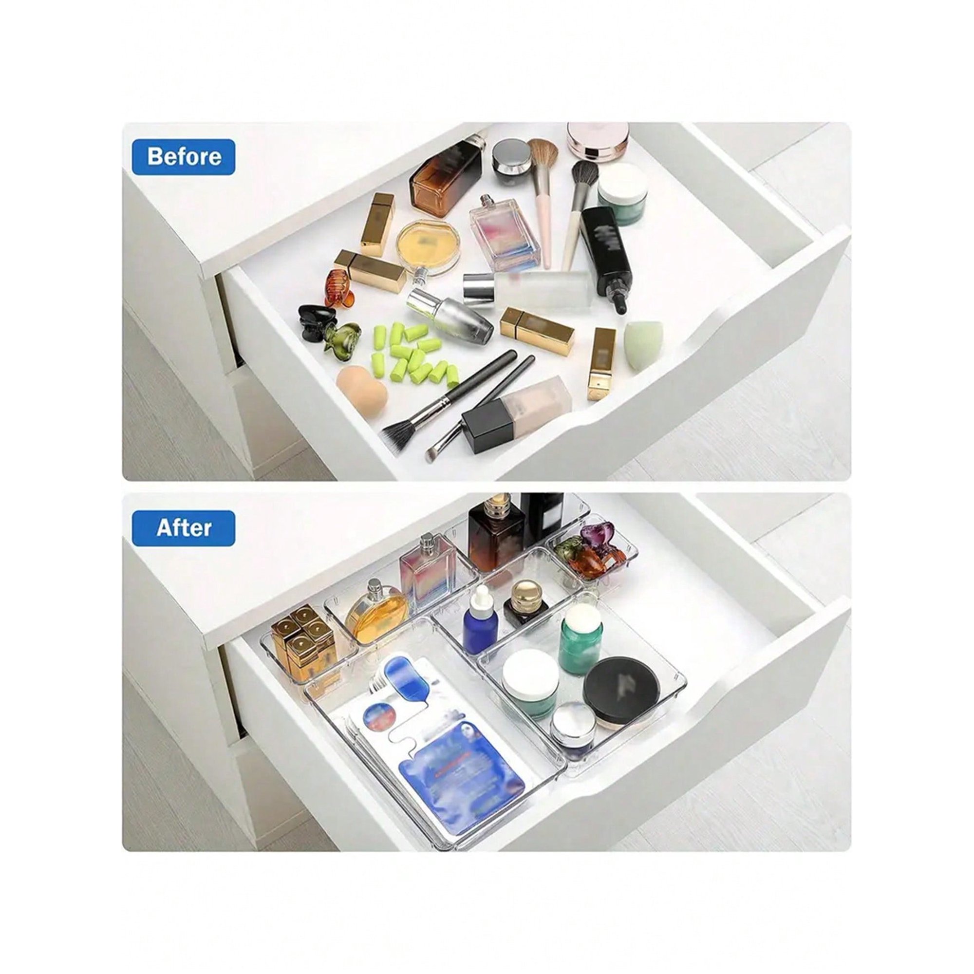 Clear Plastic Drawer Organizers Set, 4-Size Versatile Bathroom And Vanity Drawer Organizer Trays, Storage Bins For Makeup, Bedroom, Kitchen Gadgets Utensils And Office