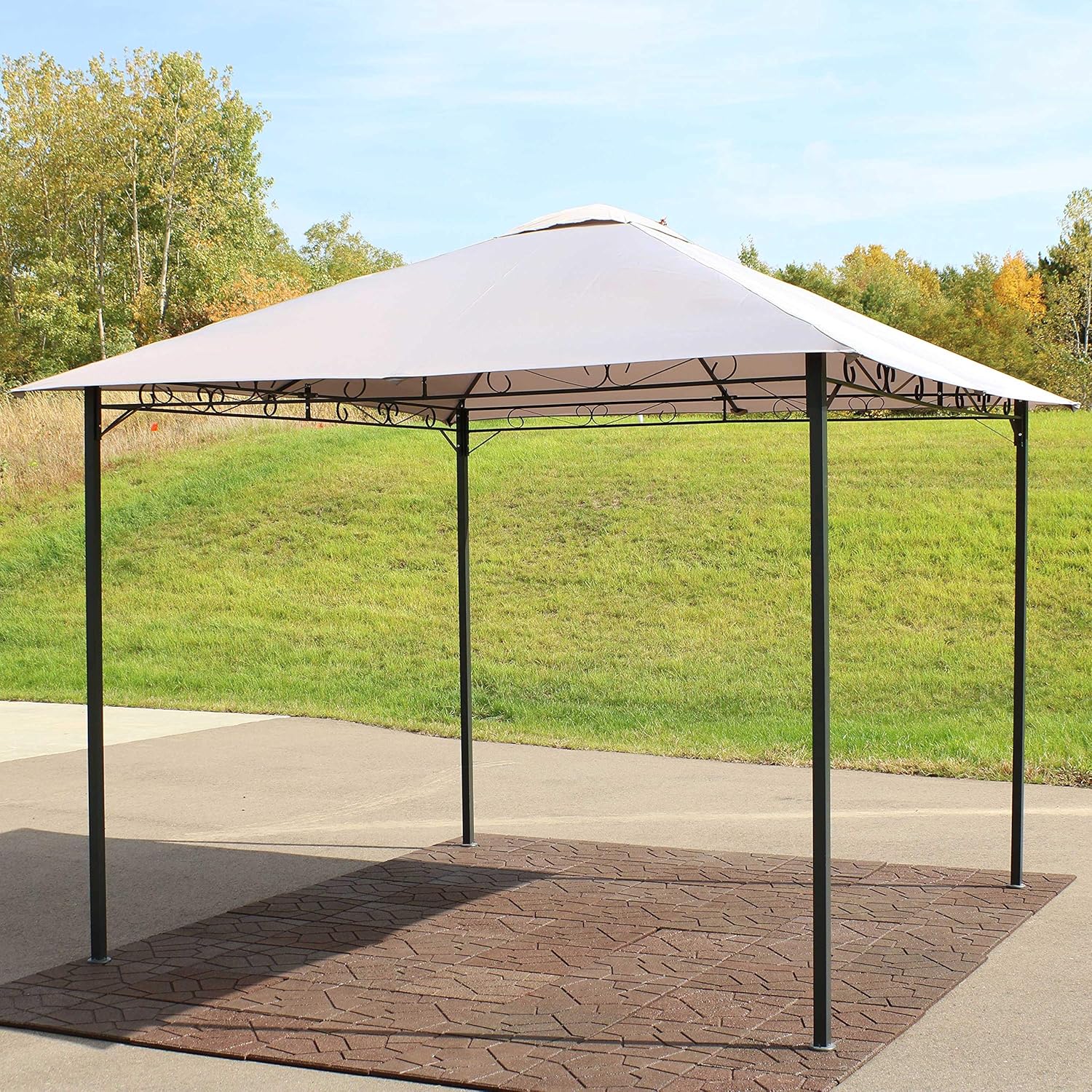 Sunnydaze 10 x 10 Foot Steel Open Gazebo with Weather-Resistant Fabric Top - Gray Polyester Canopy Roof with Black Metal Frame - Ideal for Backyard, Garden, Deck or Patio