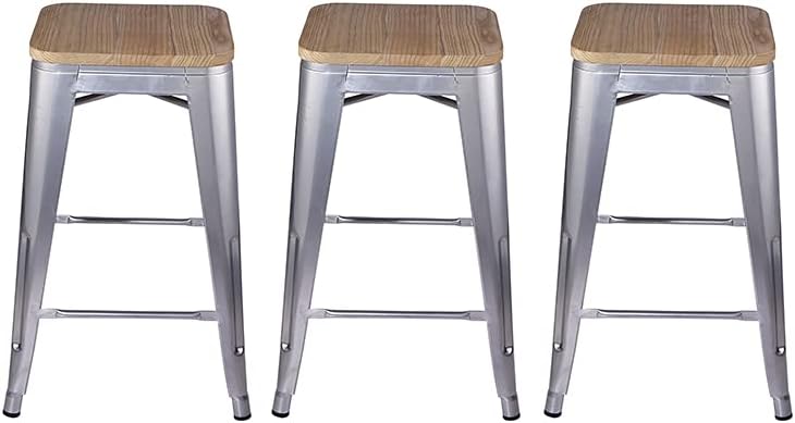 GIA 24-Inch Counter Height Backless Metal Stool with Light Wood Seat, Silver, Set of 3