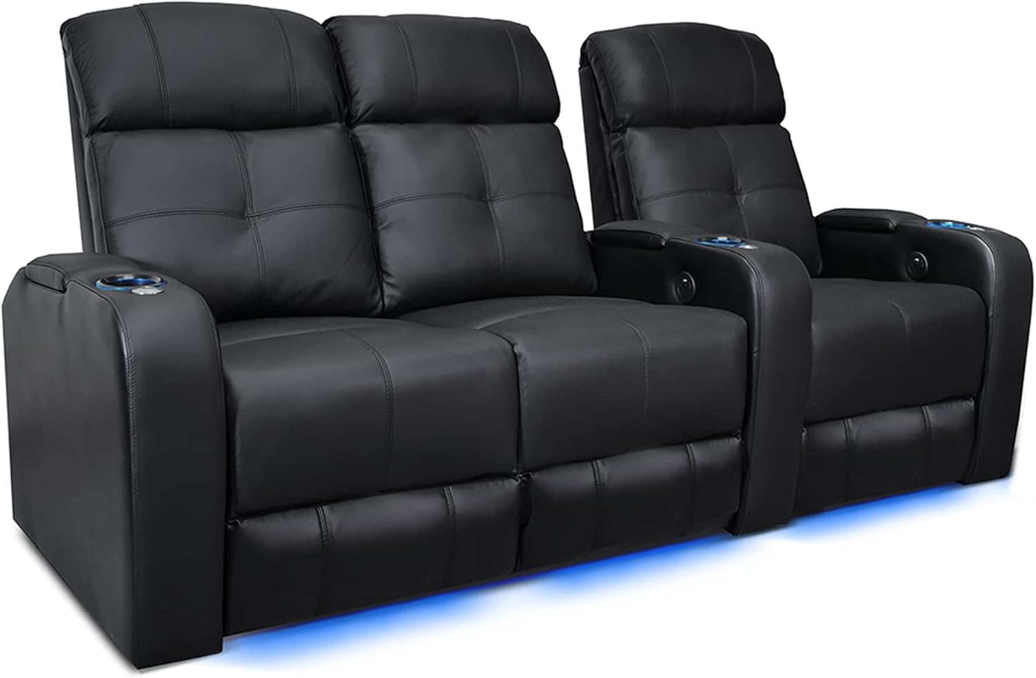 Valencia Verona Home Theater Seating | Premium Top Grain Italian 9000 Leather, Power Recliner, LED Lighting (Single Seat, Black)
