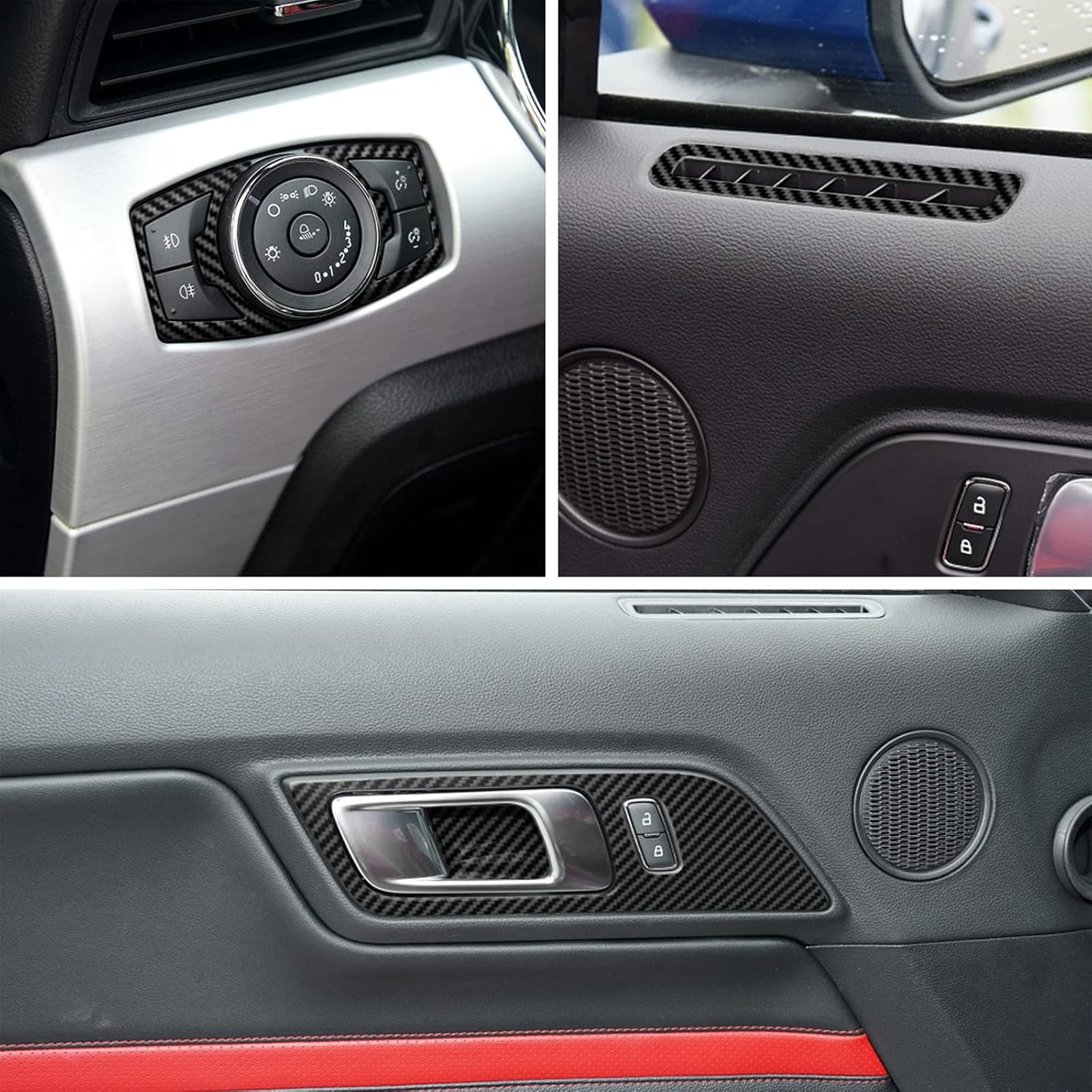 MICOOS Compatible with Carbon Fiber Texture Vinyl Wrap Center Console Dashboard Cover Interior Protective Decoration Accessories Sticker for Mustang 2020 2019 2018 2017 2016 48PCS Black