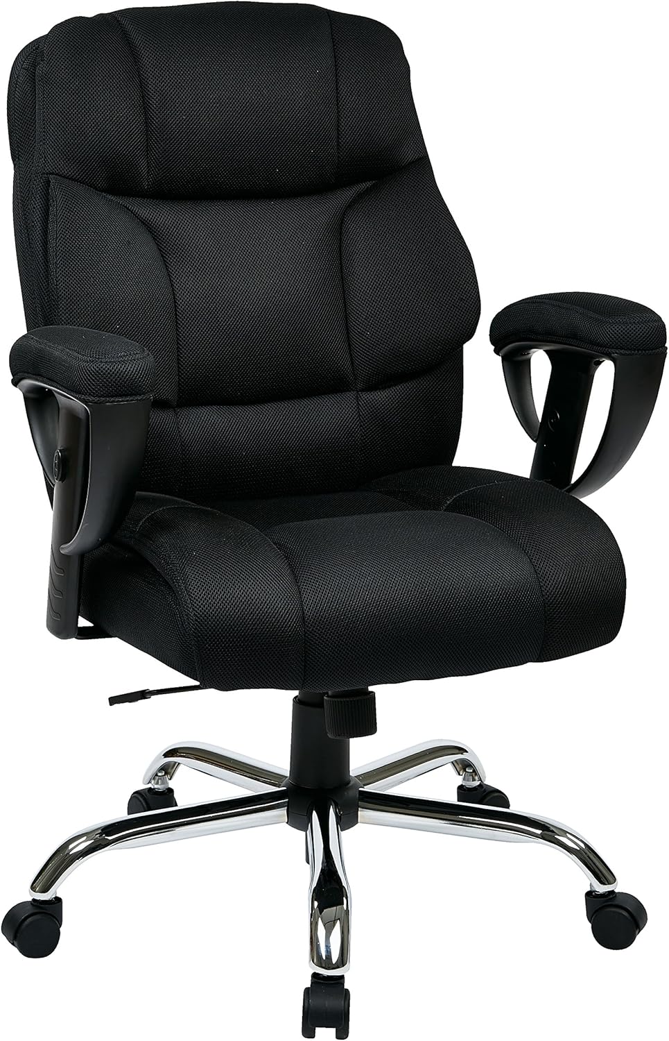 Office Star Executive Big Man's Chair with Padded Mesh Contour Seat and Back, Adjustable Padded Arms, and Chrome Finish Base, Black