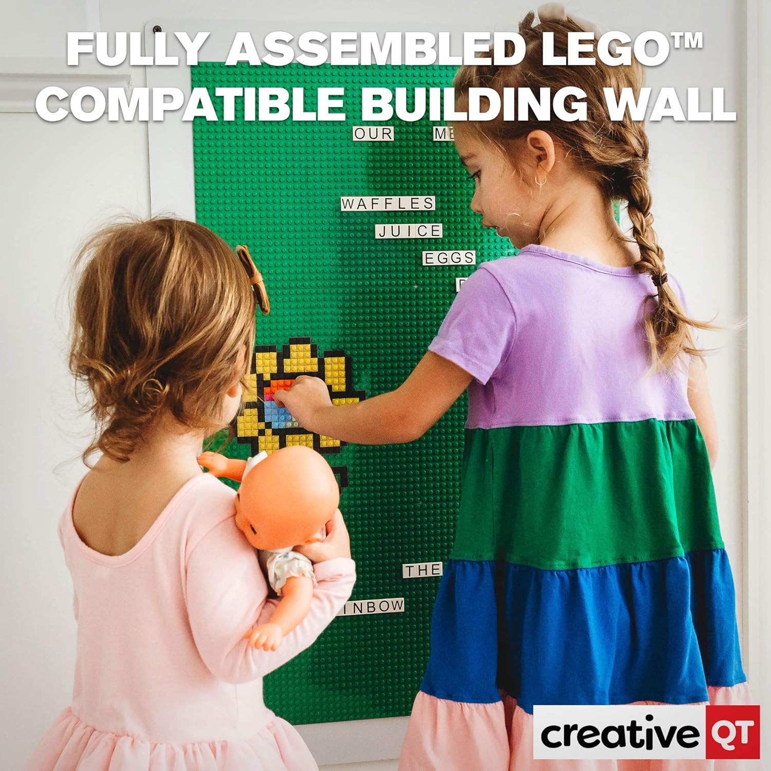 Creative QT - XL Play-Up Building Brick Play Wall Panel, 34”x44” - Pre-Assembled Makerspace Furniture - Compatible with All Major Brands of Building Bricks - Vertical Building Surface - Green