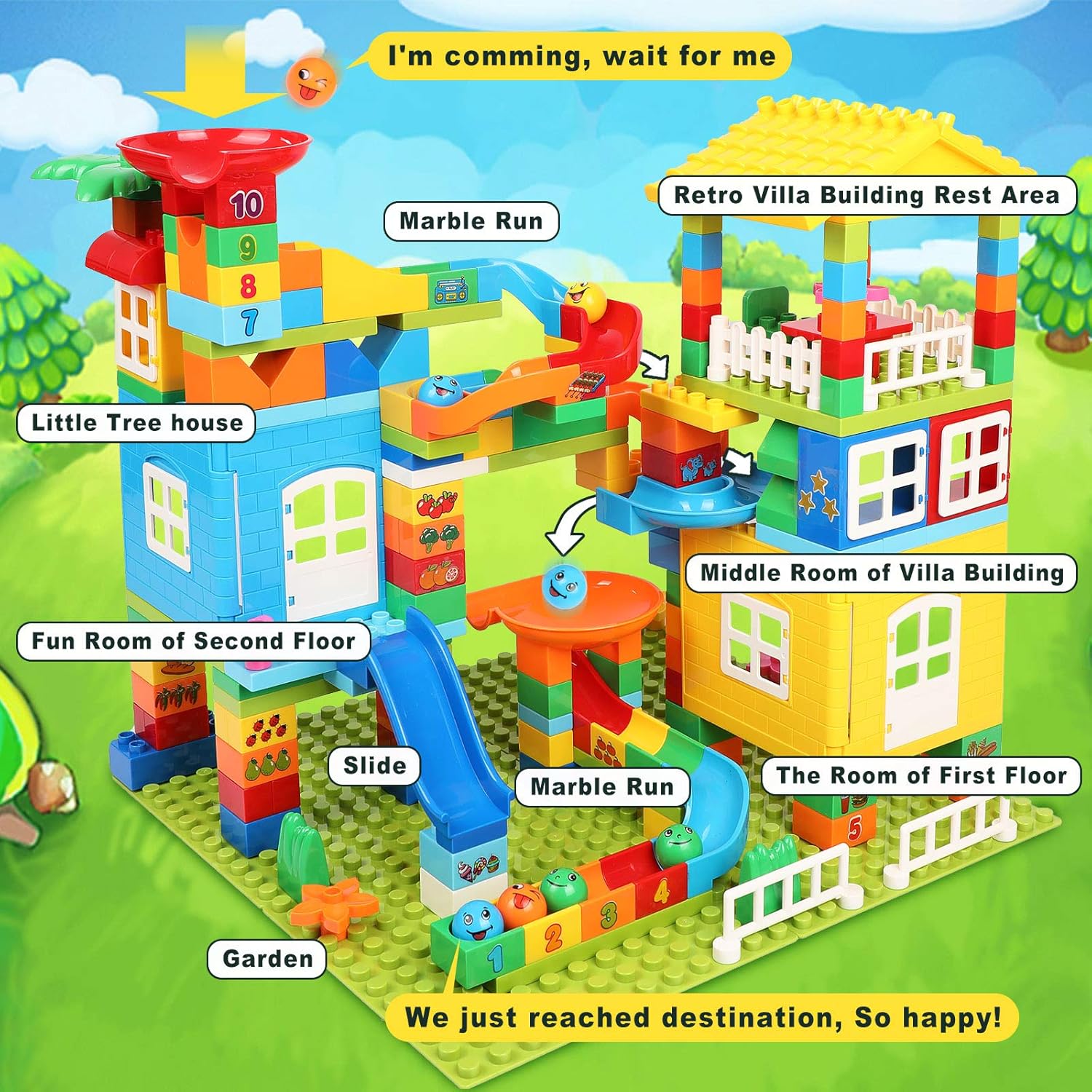 Kids Building Block Set Marble Run Classic STEM Building Toys 179 Pcs Castle Building Bricks Race Track Boys Girls Construction Roller Coaster with 6 Balls and Slide for Toddler Gift Age 3+