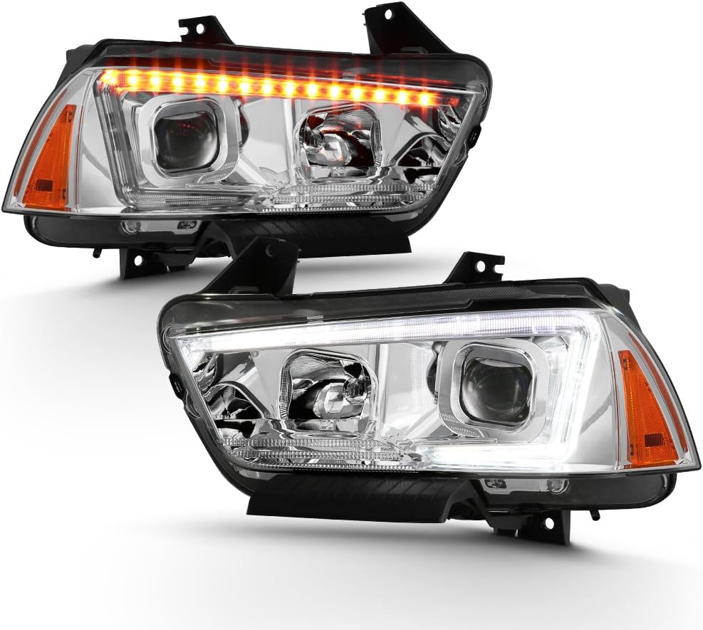 ACANII - For [Halogen Models] Dodge Charger R/T SRT8 LED Signal Switchback DRL Chrome Projector Headlights Headlamps Set