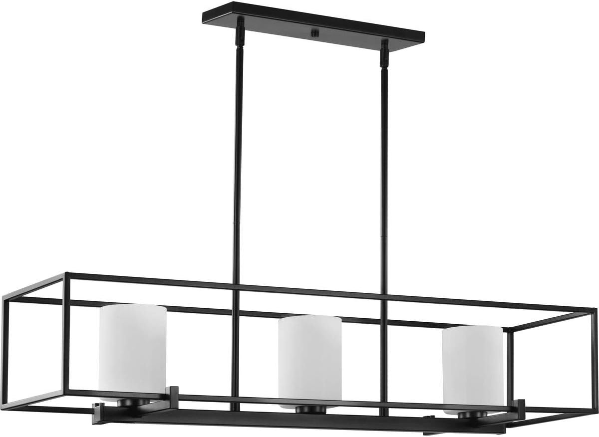 Chadwick Collection 3-Light Etched Opal Glass Modern Linear Chandelier Light Matte Black