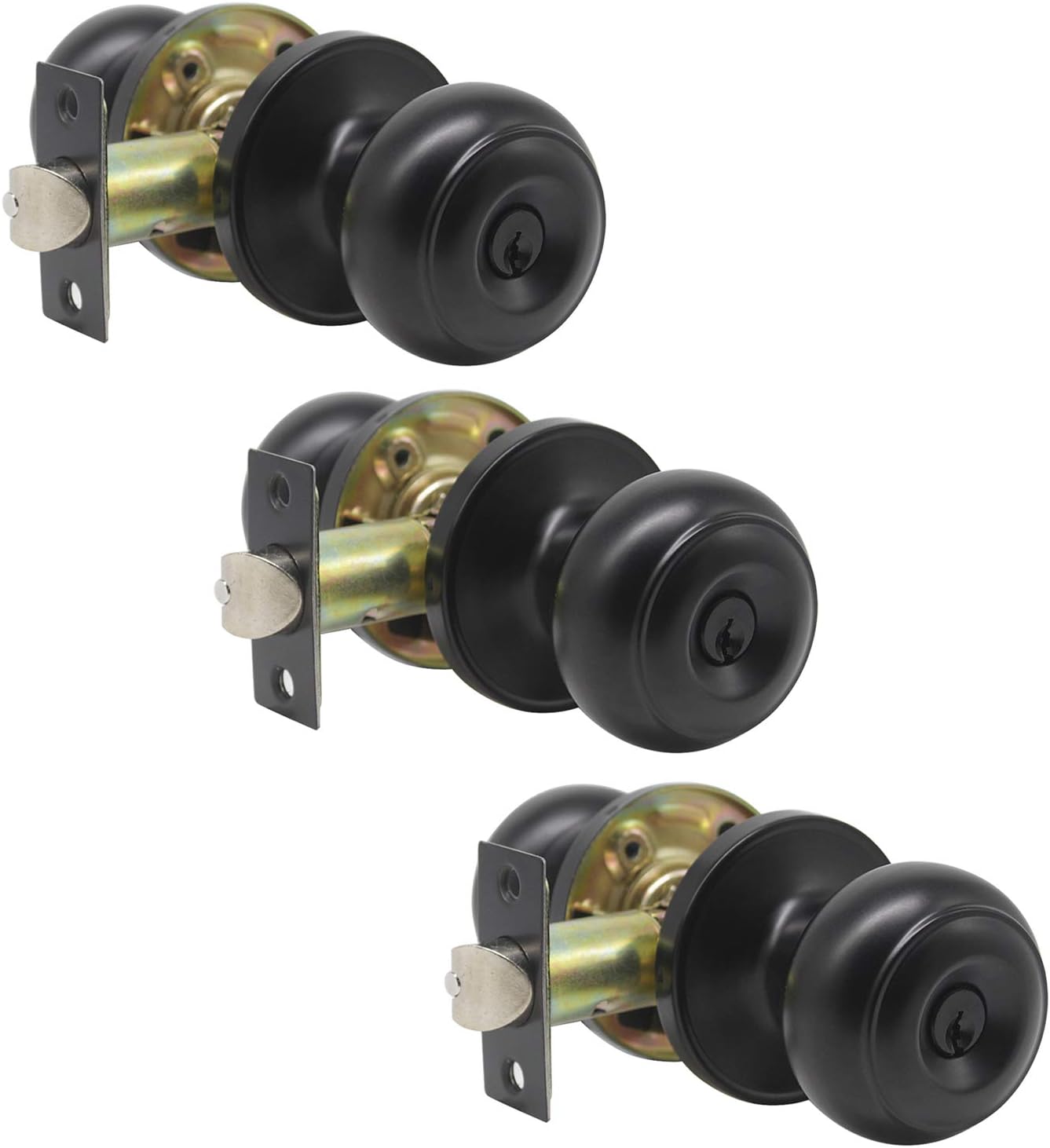 Probrico (6 Pack) Matte Black Privacy Door Knobs Keyless Interior Locks for Bedroom or Bathroom, Modern Flat Ball Keyless Bath/Bed Door Handles Pack of 2