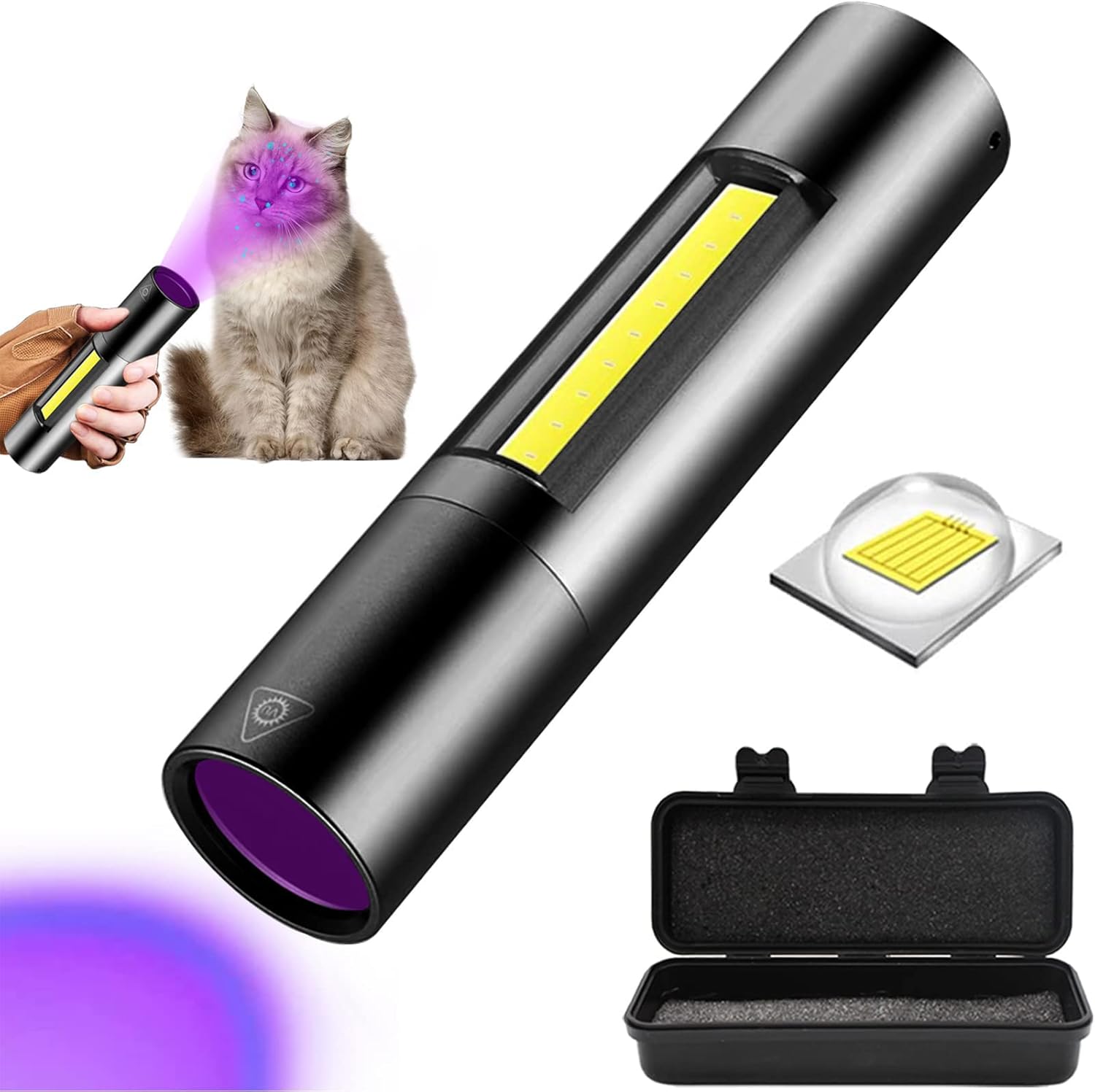 Wood's Lamp Portable,UV Black Light for Pet Dog/Cat Care,cat Ringworm Detector, Pet Urine Detector, with Portable Buckle and Magnetic Back Cover (Woods lamp with Side Light)