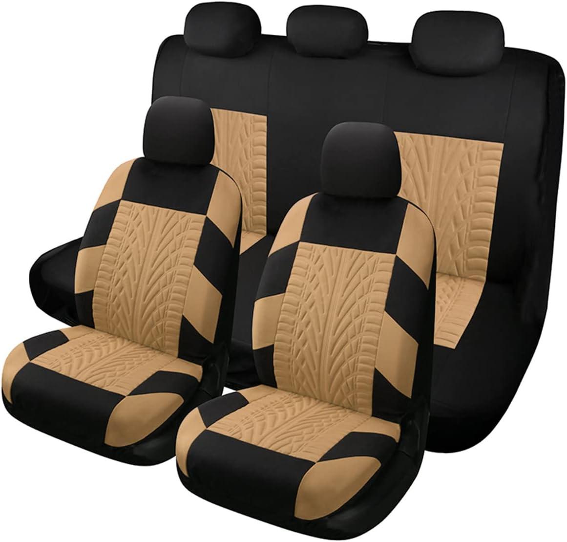 PONYJOYUP Car Seat Covers Full Set, Front Seat Covers and Rear Bench Seat Covers for Car, Breathable and Washable Automotive Vehicle Seat Cover, Universal Seat Cover for Sedan, SUV, Truck, Black&Grey