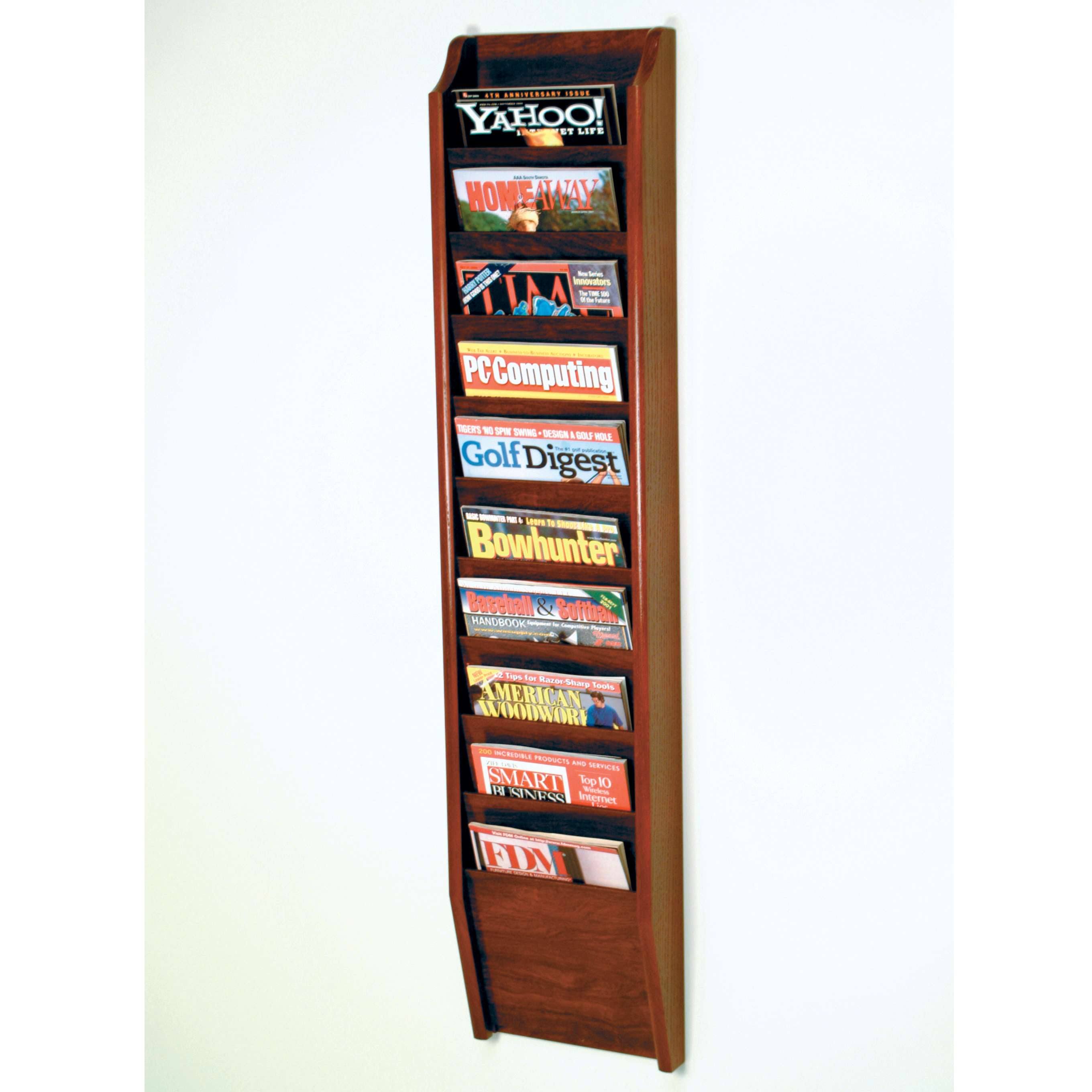 Wooden Mallet 10 Pocket Magazine Wall Rack, Mahogany