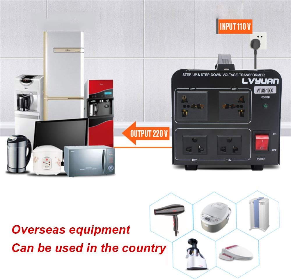 Cantonape Voltage Transformer Converter 1000 Watt Step Up/Down Convert from 110-120 Volt to 220-240 Volt and from 220-240 Volt to 110-120 Volt with 2 US Outlets, 2 Universal Outlets Pack of 2