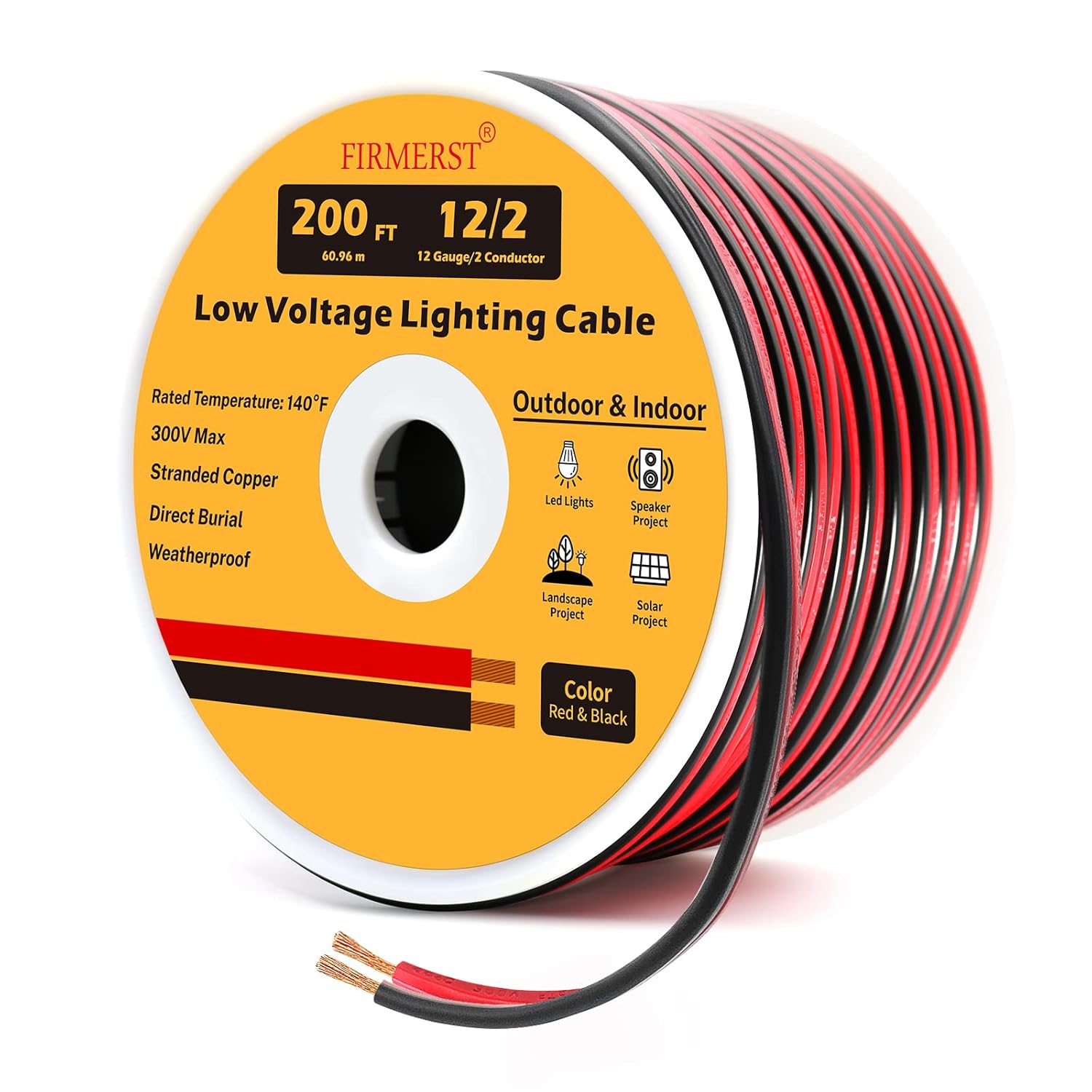 FIRMERST 14/2 Low Voltage Landscape Lighting Cable Red Black 200 Feet