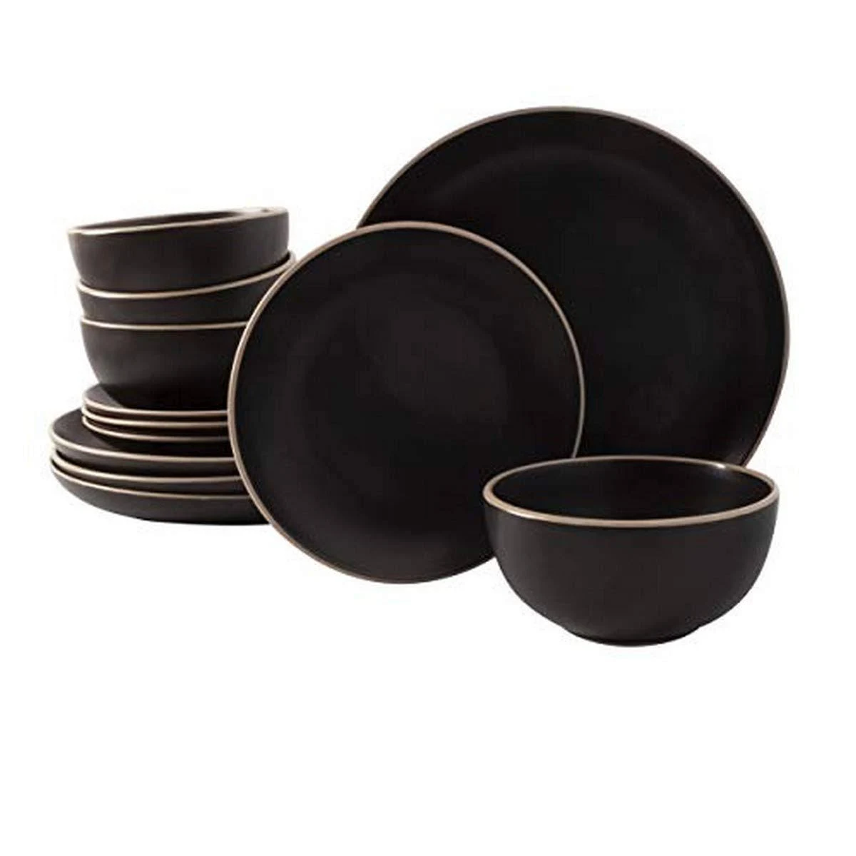 Gibson Home Rockaway Round Stoneware Dinnerware Sets Service for 4 12pcs Black