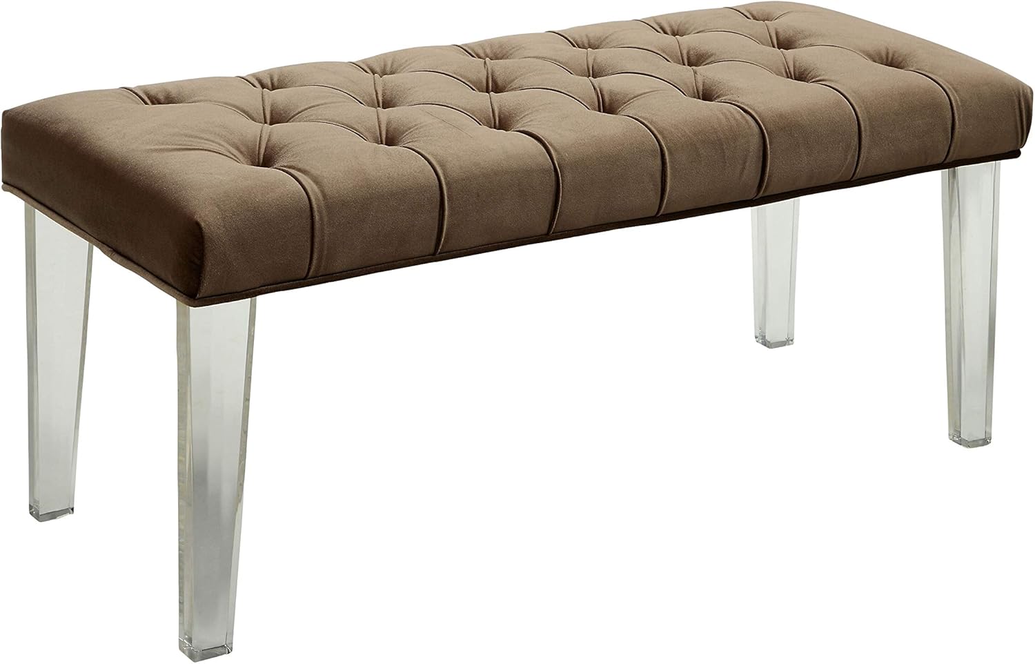 Furniture of America Brissa Glam Tufted Faux Velvet Microfiber Clear Acrylic Leg Bench Blue