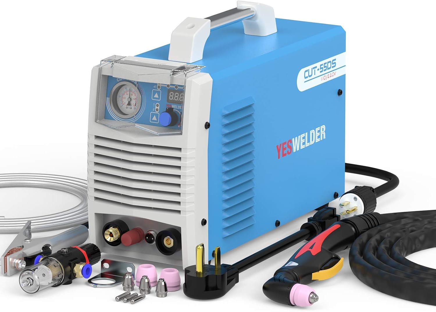 YESWELDER CUT-55DS 55Amp Non-Touch Pilot Arc Air Plasma Cutter 1/2 Inch Clean Cut, Digital 110/220V Dual Voltage IGBT Inverter Plasma Cutting Machine with ETL Approved