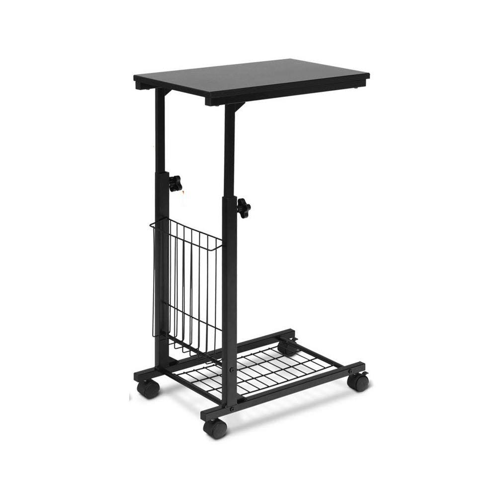 Boyel Living 25.5 in. Black Adjustable Side End Table with Lockable Caster and Steel Mesh