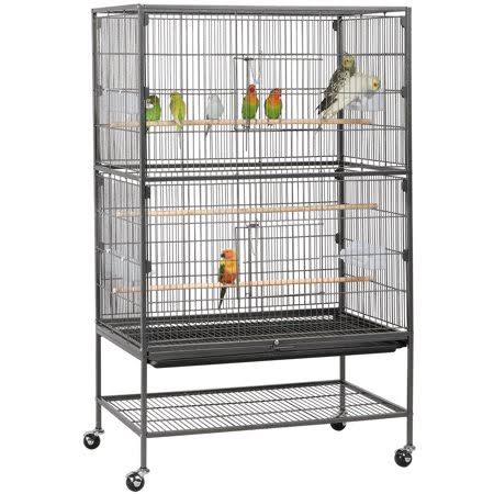 Smilemart Rolling 52 Large Metal Parrot Bird Cage W 3 Perches u0026 4 Feeders Storage, Black