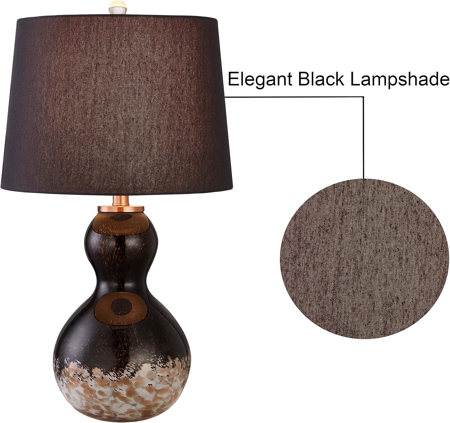 Maxax Table Lamps Set of 2, Beside Lamp for Bedroom Glass Nightstand Lamp with Black Fabric Shade for Living Room, Hotel, College Dorm, Office,