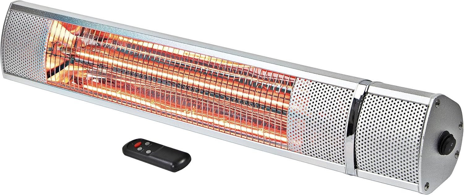 Comfort Zone CZPH20RSL Outdoor and Indoor Patio Heater - Wall-Mounted Heating Device with Halogen Tube and Adjustable Heat Output - Waterproof Warmer for Residential and Commercial Spaces