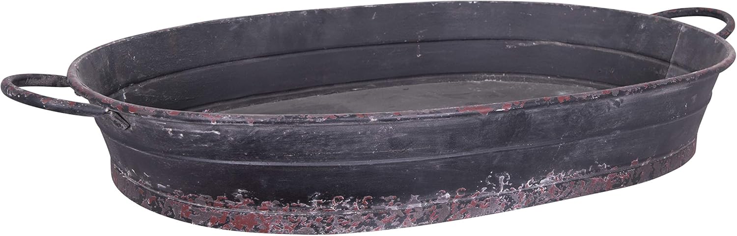 Creative Co-Op Distressed Black Tray with Handles