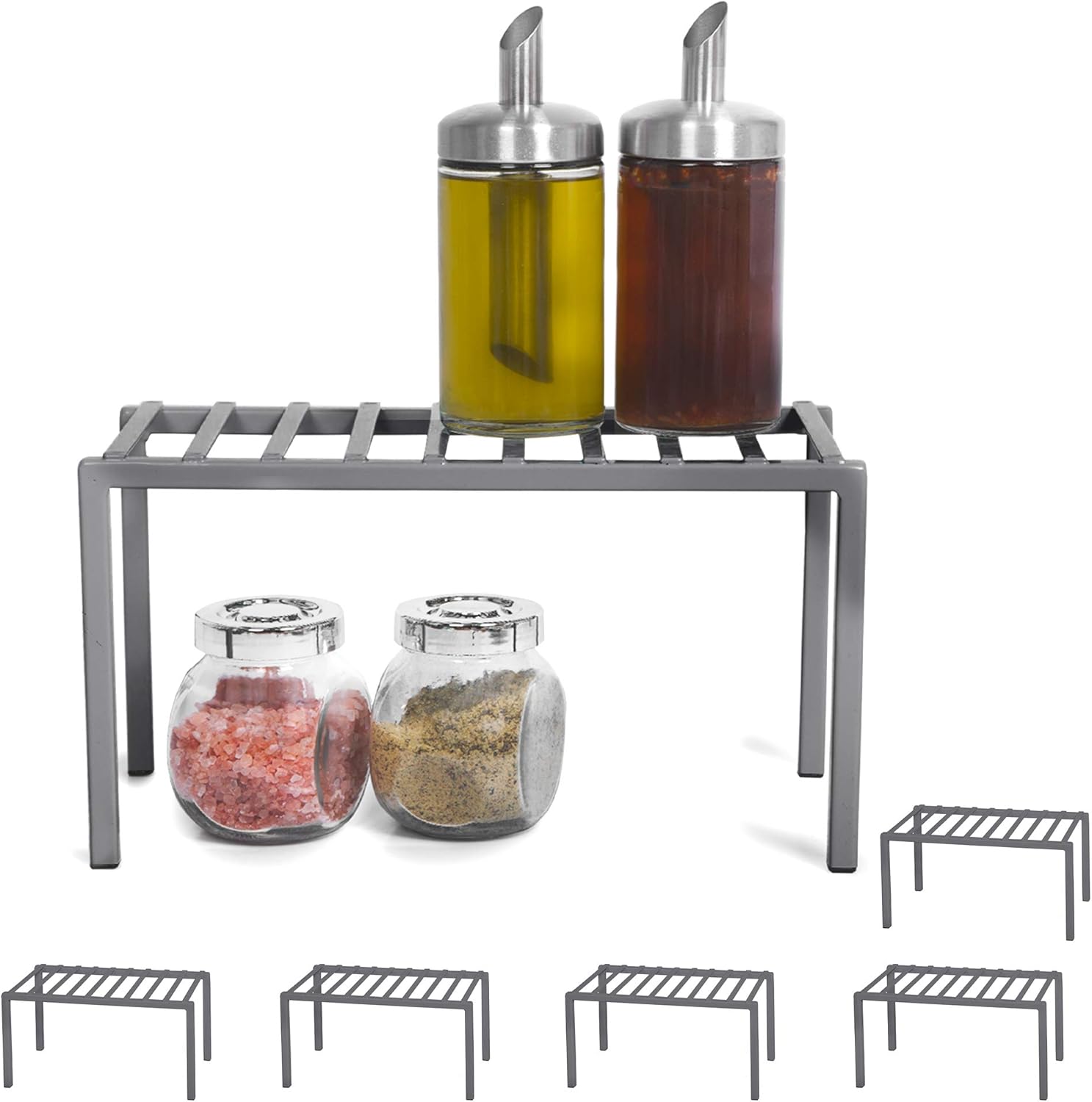 Smart Design Premium Cabinet Storage Shelf - Set of 6 - Large 16 x 8.5 Inch - Steel Metal Frame - Rust Resistant Coating - Counter, Pantry, Shelf Organization - Kitchen - White Pack of 2