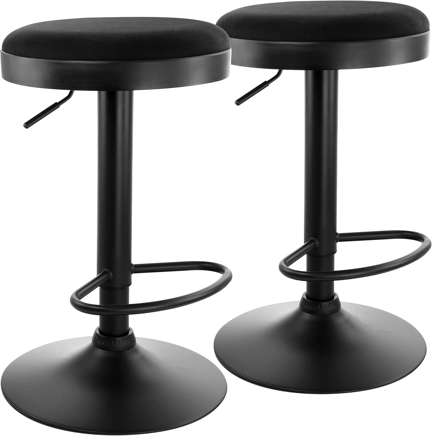 Elama 2 Piece Backless Adjustable Fabric Bar Stool in Black with Black Base, (ELM-7229)