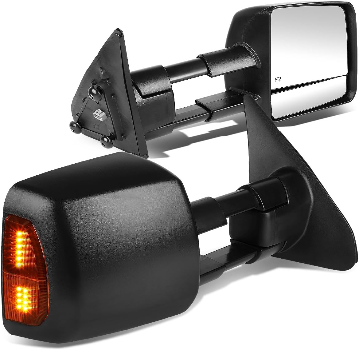 Pair of Black Power Heated Glass Telescoping w/Amber LED Signal Light Side Towing Mirrors Compatible with Tundra 07-16