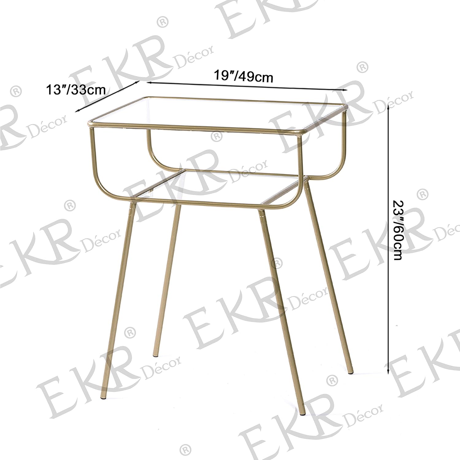 EKR Bedside Table Night Stands Side Table Tempered Glass Top for Bedrooms Living Room Mid Century Accent Metal Gold End Table Modern