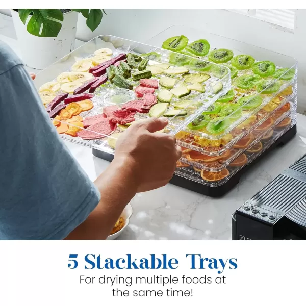 Dehydrators Food Dehydrator, Stainless Steel Trays Food Dehydrator, Adjustable Temperature Controls, Jerky Herbs Fruit Veggies Snacks(5 Plastic Trays)