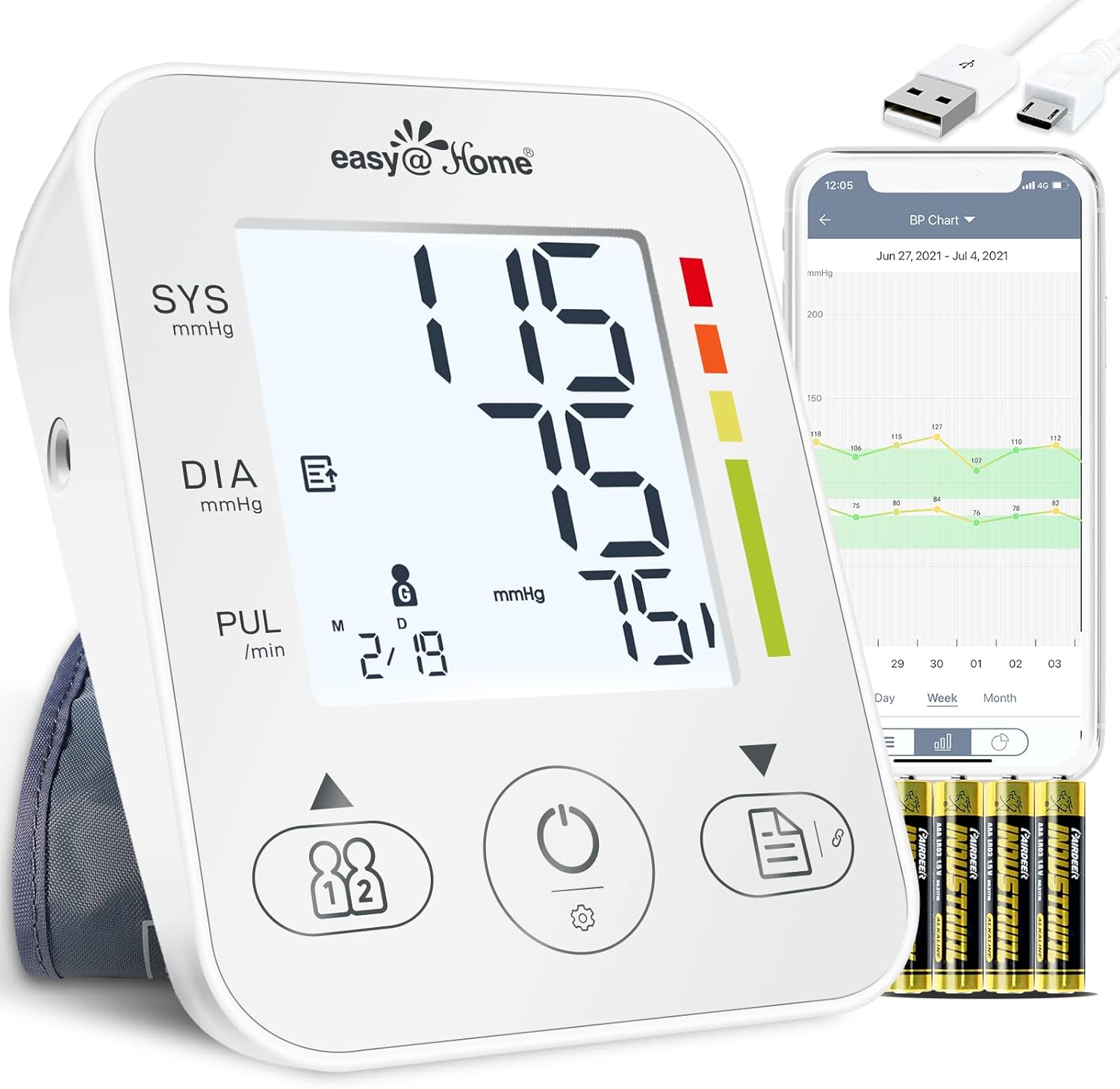 Large Cuff Blood Pressure Machine: Easy@Home Bluetooth Enabled Smart Automatic Upper Arm Cuff Bp Monitor | Unlimited Memory and Sharing | App for iOS & Android | EBP-08B