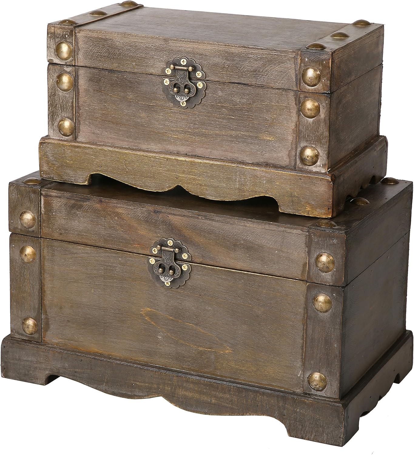 SLPR Remington Wooden Storage Trunk (Set of 2, Distressed Wood) | Decorative Antique Wood Chest Pack of 2