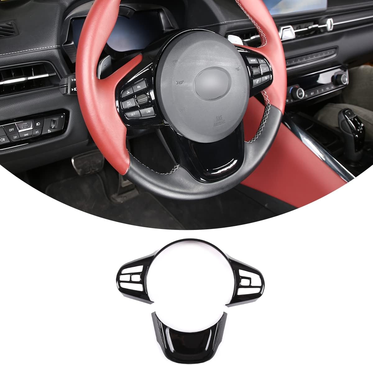 Fit for Toyota Supra GR A90 A91 MK5 2019-2022 ABS Steering Wheel Frame Trim, Steering Wheel Button Cover, Car Steering Wheel Panel Protection Frame Molding Sticker, 2PCS, Carbon Fiber Pattern Black