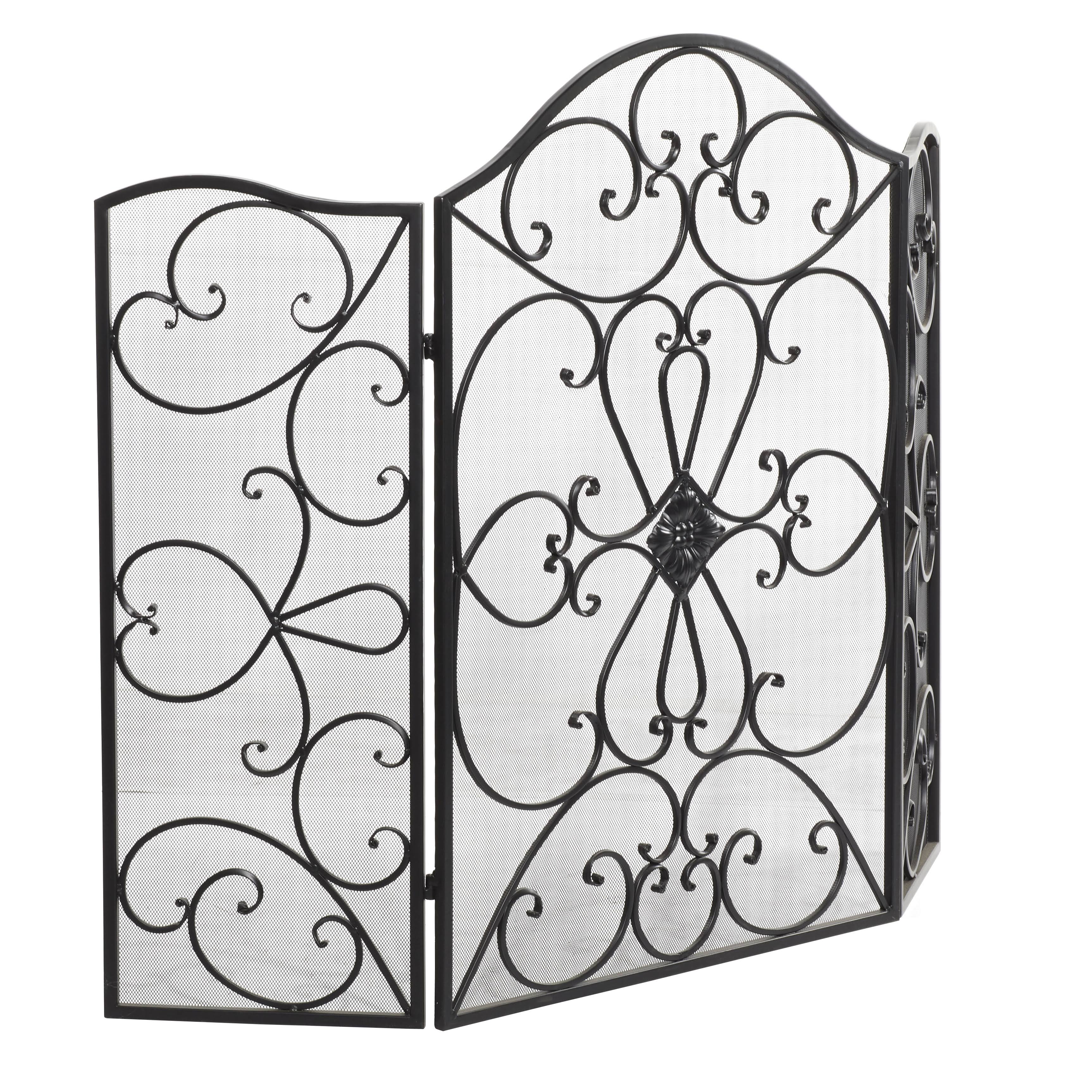 Litton Lane Black Traditional Metal Fireplace Screen
