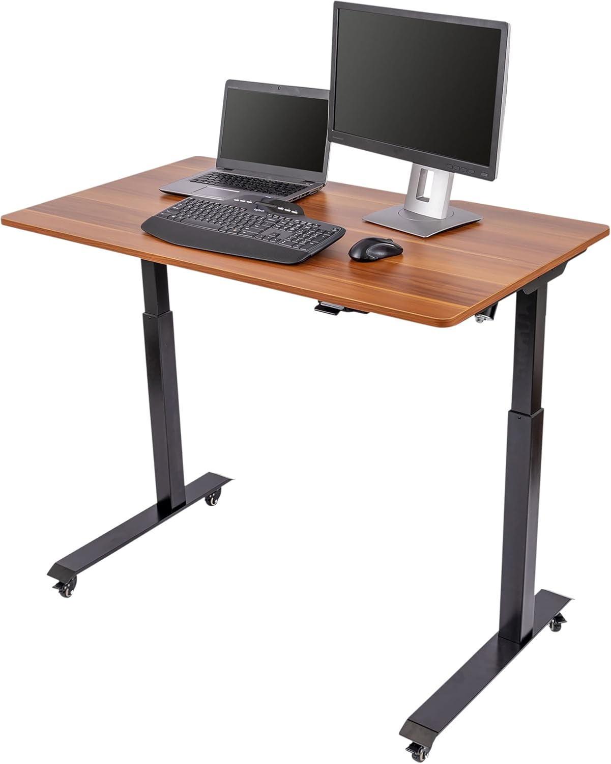 S STAND UP DESK STORE 48 inch Standard Electric Standing Desk/Sit Stand Desk Our Best Value in an Electric Adjustable-Height Desk, Premium Quality (48 inch, Black Frame/Teak Top)