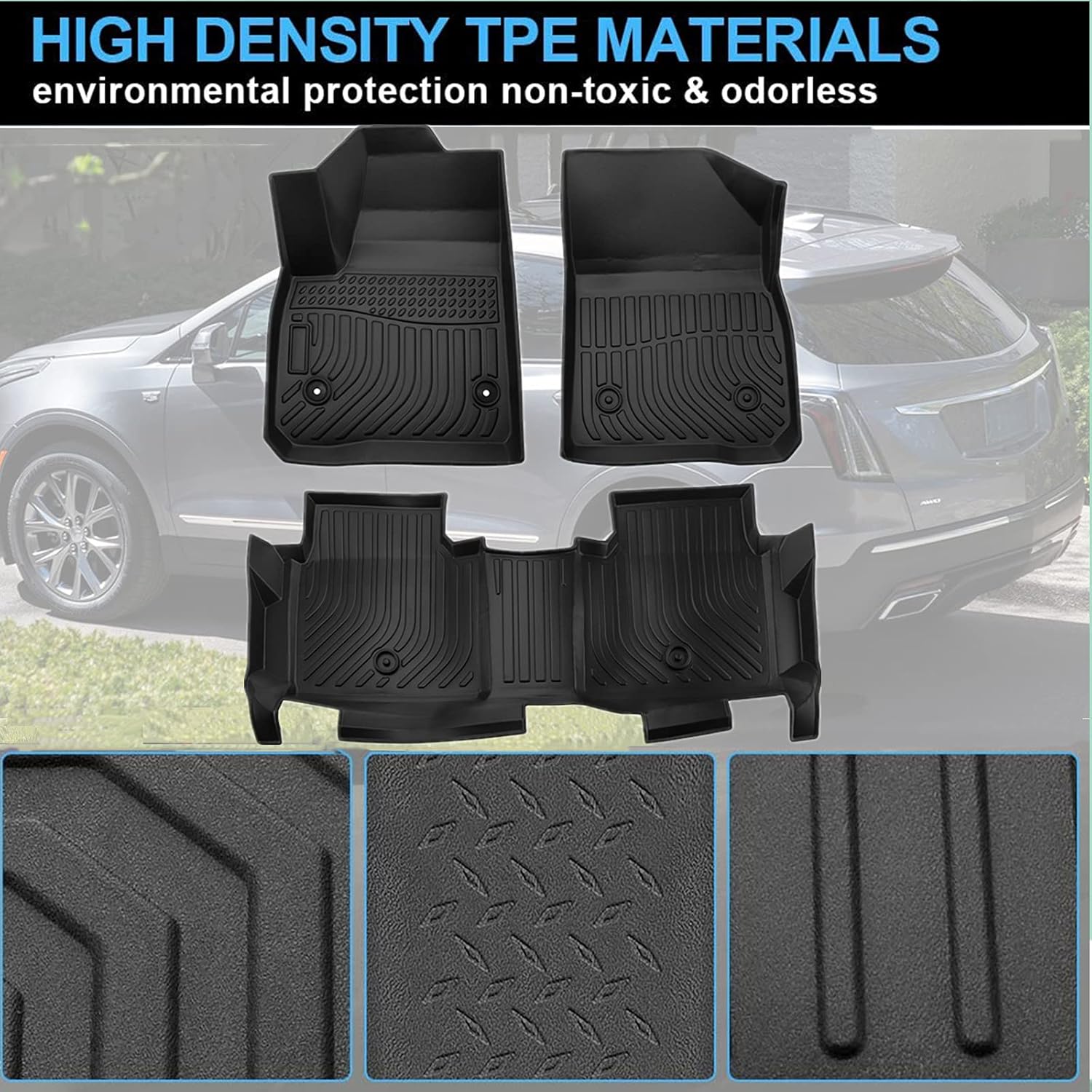 MotorFansClub Floor Mats Liners Fit for Compatible with Cadillac XT5 2017 2018 2019 2020 2021 Cargo Carpet All Weather Protector Front Rear Mats TPE Black