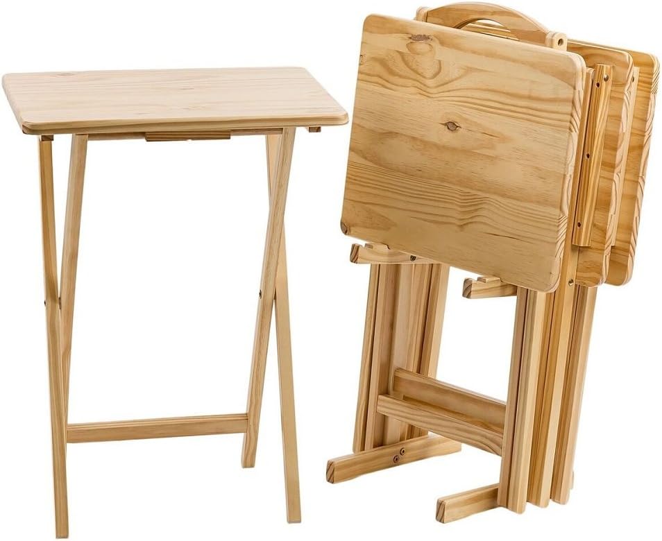 Pearington Ranchwood Folding TV Tray Table for Dining, Laptop Computer Stand, Gaming, Desk, 4-Pack, Natural Wood Finish