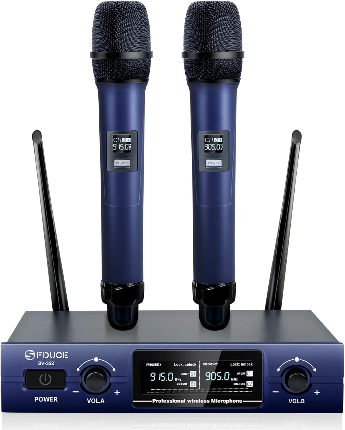 FDUCE Wireless Microphones System, Metal Dual Channel UHF Dynamic Microphone, Cordless Handheld Mics for Party, Home Karaoke, Conference Church, Wedding, Speech, SV322 (Gray) Pack of 2