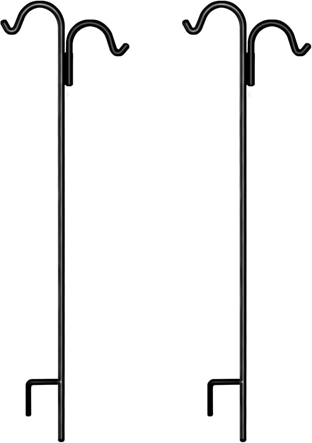 FEED GARDEN 92 Inch Two Sided Shepherds Hook, 3/5 Inch Thick, 2 Pack Solid Shepherd Hook for Hanging Christmas Gifts, Plant Baskets, Bird Feeders and Lanterns, Black Pack of 2