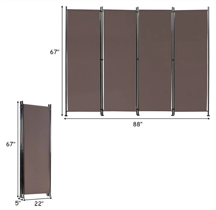 Costway 4-Panel Room Divider Folding Privacy Screen w/Steel Frame Decoration Brown in Black